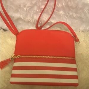 Striped Red and‎ White Crossbody Bag